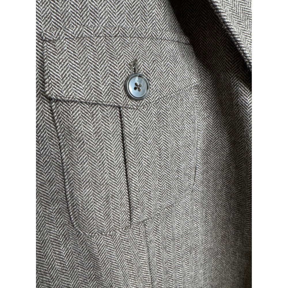 Tasso Elba Mens Herringbone Tweed Safari Sports Coat Blazer Grey Brown 3 Button - Picture 2 of 13